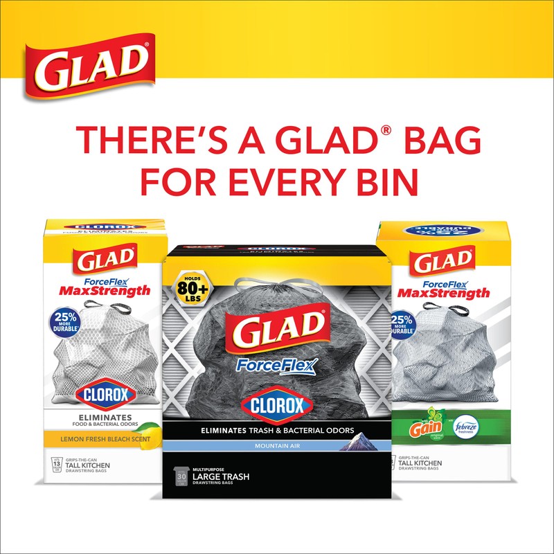 Glad Large Drawstring Trash Bags, ForceFlex 30 Gallon Black Trash
