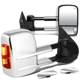 Compatible with Escalade/Tahoe Heated Power Glass Signal Extendable Chrome Towing Side+Rectangular Blind Spot Mirror