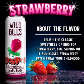 Wild Bill’s Strawberry Ring Pop Craft Soda Pop Soft Drinks – Pure Cane Sugar, No HFCS, Caffeine Free, Vegan, Gluten Free, Low Sodium, Lightly Carbonated – 12 Oz Cans 12 Pack