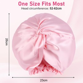 AOOWU Satin Bonnet, Silk Sleep Bonnets for Women, Double Silk Layer Sleep Cap, Night Sleep Cap, Hair Bonnet for Bath, Hair Care Head Cover Hat for Women Girls Straight and Curly Hair Light Pink
