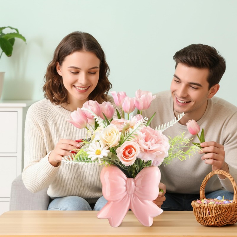 Jingmore Bow Vase Coquette Ceramic Vase Pen Holder Makeup Brush