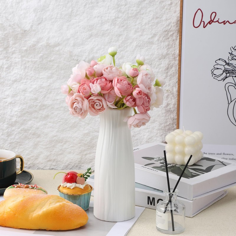 Unbreakable Vase for Flowers, Ceramic-Look Plastic Decorative Vase, Minimalist Style