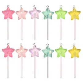 UUYYEO 30 Pcs Lollipop Star Jewelry Making Charms Resin Lollipop Pendant Charms Colorful Lollipop Charm Beads Candy Keychain Pendant Charms Large Pastel Candy Beads Sweet Dangle Charms with Hole