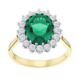 Old English Jewellers 9ct Yellow Gold on Silver Emerald Cluster Ring Sizes J - V (U)