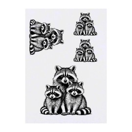 4 x 'Raccoon Family' Temporary Tattoos - Water Resistant, Skin-Safe, Non-Toxic Transfers, Mixed Sizes (TO00083990)