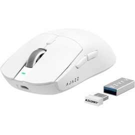 AJAZZ AJ139PRO Dual Mode Ultra Lightweight Gaming Mouse, 2K/4Khz, 2.4G/USB Connection, Wireless/Wired Raw Phase Chip PAW3395 Sensor, Super Light 65 g±, Driver Editable, 6 DPI Switchable, High Polling Rate, Up to 26,000 DPI 700 mAh Rechargeable Battery, Convenient to Carry Rounded Shape fits medium and large hands symmetrical comfort gaming experience (white)