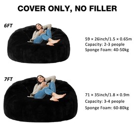 (No Filler) 6FT Giant Bean Bag Chair Cover Soft Faux RH Fur Sofa Bed Washable Bean Bag Couch Cover for Adult and Kids with Liner