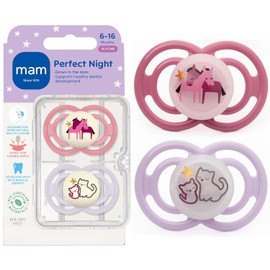 MAM Perfect Night 2 Piece Baby Pacifier, Girl, 6+ Months