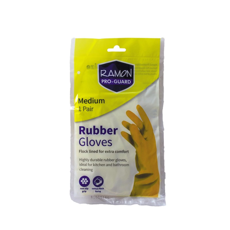 Ramon Hygiene Colour Coded Rubber Gloves, Size Medium, Yellow, Bulk
