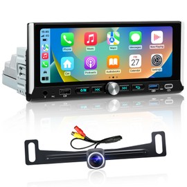 6.9-Inch Single Din Touchscreen Car Stereo - Android 2GB+64GB Type-C&USB Single Din Wired/Wireless Carplay Android Auto,1080P HD GPS Navigation Handsfree Calling WiFi, Mirror Link/SWC/FM/BT/Knob