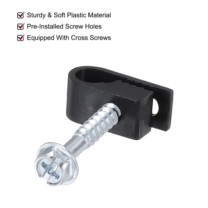 sourcing map 10pcs Single Coaxial Cable Clips 1/4" (6mm) Screw