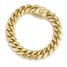 CG&KYGG 18MM 14K Gold Plated Cuban Link Bracelet for Men, 316L Stainless Steel Chain for Women, Gift for Birthday & Holiday(Delicate Package, Double Safety Clasp with 14K Stamp)(18MM,8.5Inch)