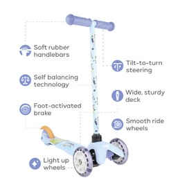 Bluey Self Balancing Kick Scooter with Light Up Wheels, Extra Wide Deck, 3 Wheel Platform, Foot Activated Brake, 75 lbs Limit, Kids & Toddlers Girls or Boys, for Ages 3 and Up