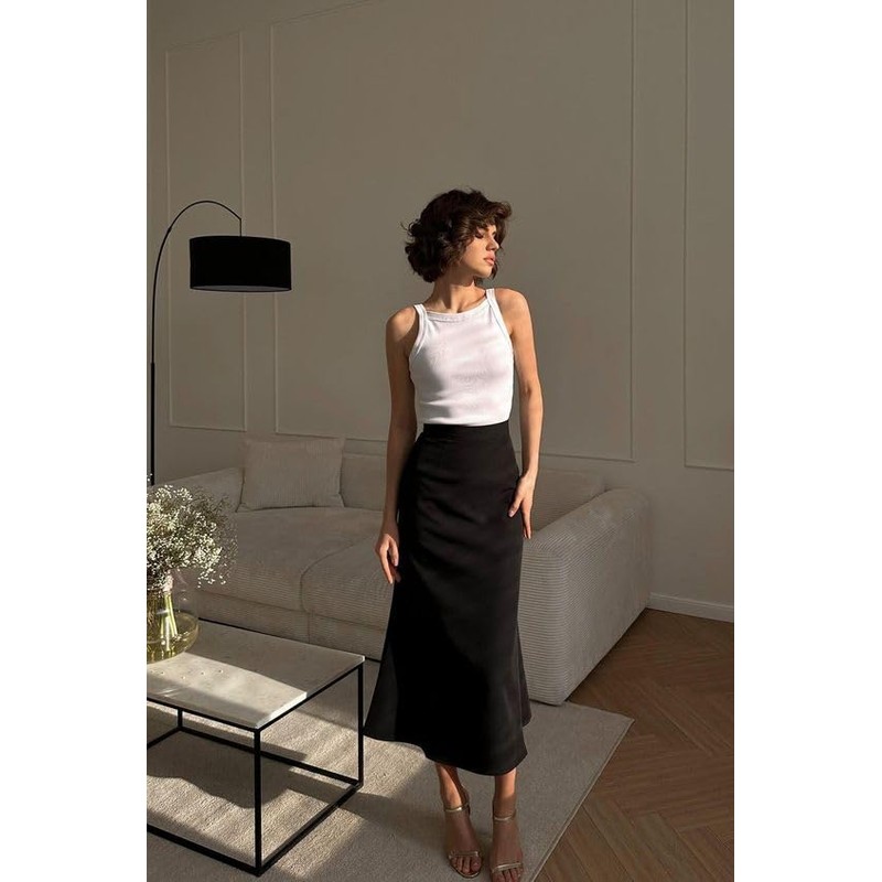 Zeagoo Satin Skirts for Women Wedding Party Silk Skirts Casual