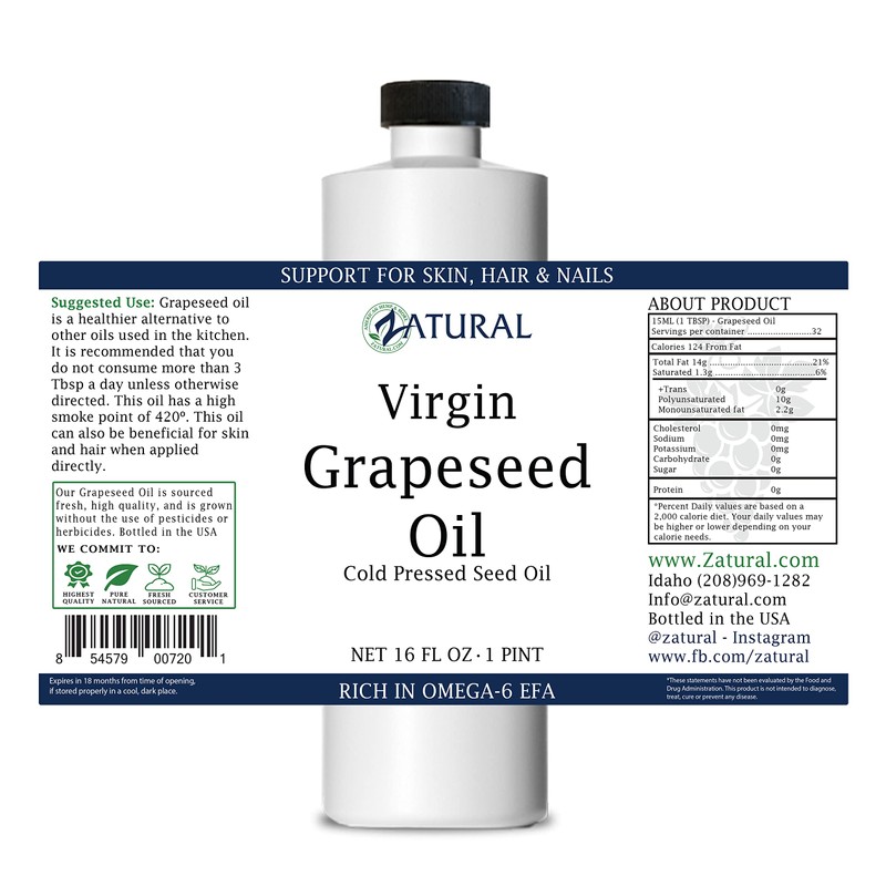 GrapeSeed Oil-Cold Pressed, Virgin, Undiluted, 100% Pure Grape Seed Oil,