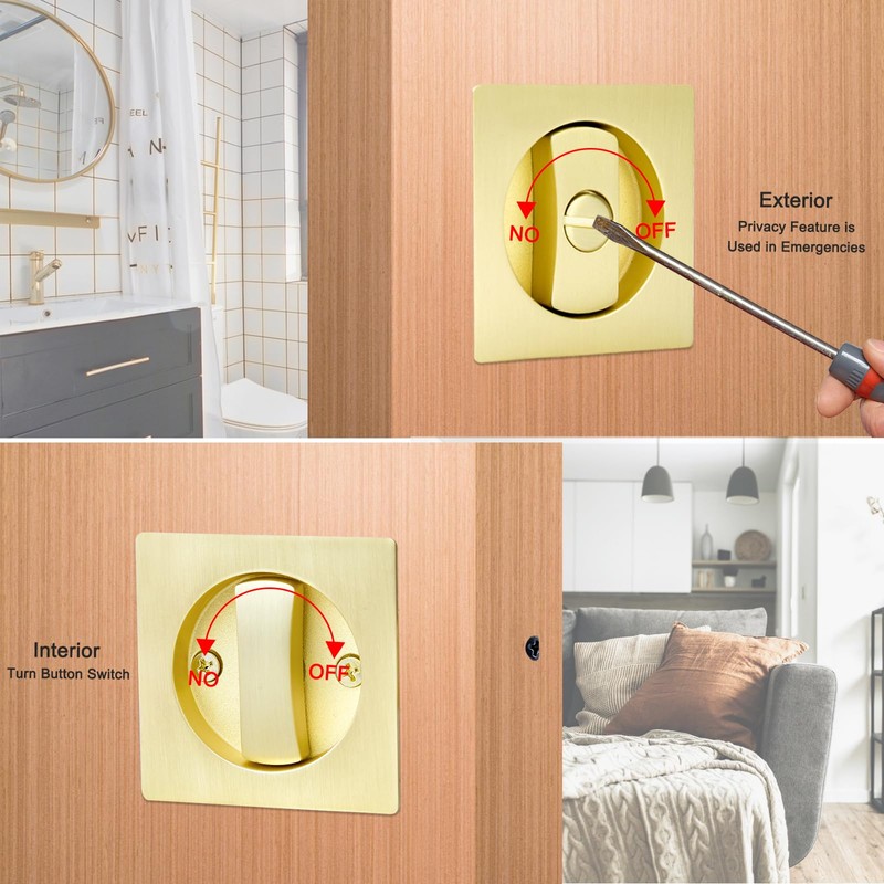 Dontay Pocket Door Privacy Lock, Flush Handles, 2-3/8" Backset, (Bed/Bath)