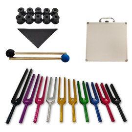 MIMIRACLE Solfeggio Tuning Forks Set - 10 Unweighted Aluminum Alloy Forks with Cleaning Cloth, Rubber Mallets, and Gift Box for Meditation, Yoga, and Healing