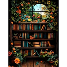 KEYIFA Bookcase Painting by Numbers Adults, Painting by Numbers Kits with Brushes and Acrylic Paints, DIY Oil Painting Set, Painting, Crafts, Canvas Picture, Adults, Home Decoration, 30 x 40 cm