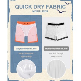 Mens 5" Vintage Swim Trunks Bathing Suits with Mesh Lining Quick Dry Swim Shorts Men Swimsuits with Zipper Pocket Orange White