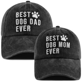2PCS Dog Mom and Dad Hats, Best Dog Dad Mom Ever Gifts Baseball Cap, Fathers Mothers Anniversary Birthday Couples Gifts for Women Men Wife Huaband Black
