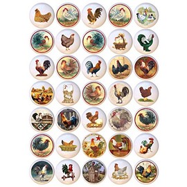 SET OF 35 KNOBS - Chickens Hens Roosters Chicks - DECORATIVE Ceramic Dresser Drawer PULLS Cabinet Cupboard KNOBS