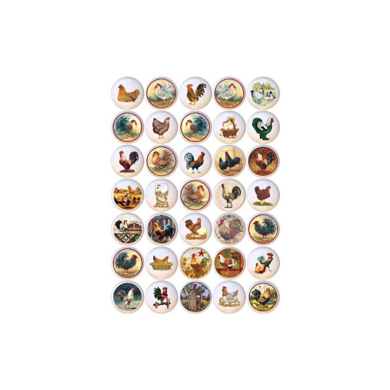SET OF 35 KNOBS - Chickens Hens Roosters Chicks -