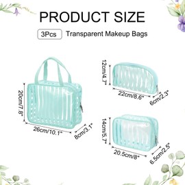 PATIKIL 3 Pcs Clear Makeup Cosmetic Bag, Transparent PVC Travel Toiletry Bag Waterproof Vinyl Organizer Makeup Pouch with Zipper and Handle Strap for Women Men Airport Airline, Blue