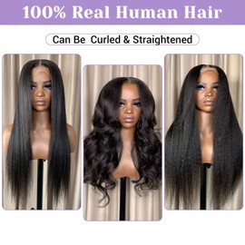 DSEKCAIN Yaki Straight Wig Human Hair 200 Density 5X5 Transparent HD Lace Closure Kinky Straight Human Hair Wig 18 inch