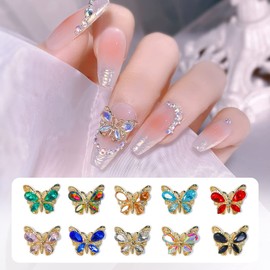 Aysekone Butterfly Nail Charms Butterfly Nail Jewels 3D Alloy Butterfly Nail Art Charms for DIY Nail Art Decorations Manicure Accessories,Pack of 10