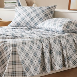 Codi Flannel Sheets Full Size- 4 Pieces Ultra Soft Warm Sheet Set, Cozy 100% Cotton Blue Plaid Bedsheets, Brushed for Extra Softness, Fall Themed, 12 Inch Deep Pocket