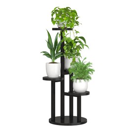 Bamworld Corner Plant Stand Indoor, 4 Tier Wood Plant Shelf for Multiple Plants, Small Tiered Round Flower Stand for Patio Garden Balcony Living Room Bedroom, Black