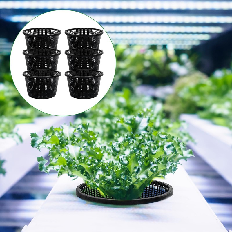 Hydroponic Mesh Net Pots, 6 Pieces, Black Plastic Garden Baskets