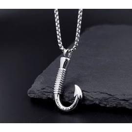 YOUFENG Fishing Hook Urn Necklace for Ashes Stainless Steel Cremation Jewelry Always in My Heart Ashes Necklaces Memorial Keepsake for Men