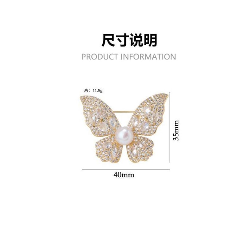 LISADORE White Rhinestone Butterfly Brooch Pin