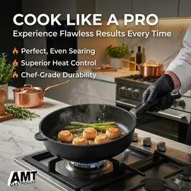 AMT Gastroguss The World’s [.] Casserole Frying Pan Induction, 9.5 inch, 2.8 inch deep, Die-Cast Aluminum Deep Skillet, Induction Stovetop, Lotan® Non-Stick Coating, Chef Pan, AMZN-I-724-US
