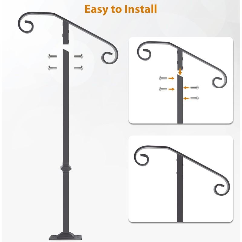 Zwinz Handrail Railing 38.8‘’H, Single Post Handrail Fits 1 or