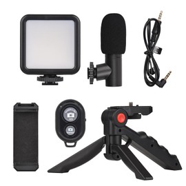Sunydog Mini Smartphone Vlog Kit with LED Video Light, Cardioid Microphone, Extendable Phone Clip, Adjustable Brightness Tripod for Live Streaming, Vlogging, Video Conferencing & Selfies