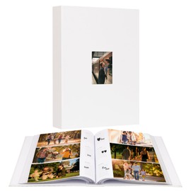 Photo Album 4x6 360 Pockets with Memo, 4x6 Photo Book Leather Cover, Wedding Picutres Album with Writing Space for Wedding Kids Family Holiday Baby Engagement (White)