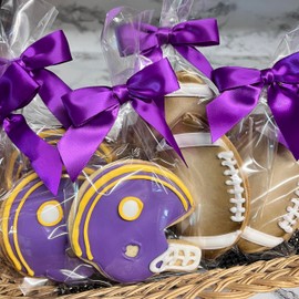 Football and Helmet Cookies Custom Colors- 6 Decorated Shortbread Cookies Individually Wrapped With Bow by BakersDozenToGo