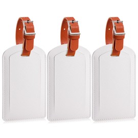 Airkit Luggage Tags 3 Pack PU Leather Luggage Tags for Suitcases TSA Approved, Privacy Protection Bag Tags Travel Essentials, Ivory