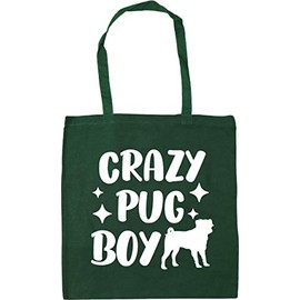 Hippowarehouse Crazy pug boy - dog Tote Shopping Gym Beach Bag 42cm x38cm, 10 litres