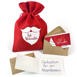 beriluDesign Voucher Bag with 12 Folding Cards for Writing on and 12 Kraft Paper Envelopes for Christmas