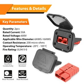 WeiSen 2pcs 50A Battery Quick Connect/Disconnect Electrical Connector Plug with Flush Mount Dust Cover for 6-16 Gauge Cable Compatible with UTVs, SUVs, Trucks, Pickup, Vehicles, Boat