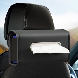 Car Tissue Holder, WHHMK Tissue Box Cover Keep Car Tidy, Premium PU Leather Backseat Napkin Rectangle Organizer, Extra Large Tissue Box Storage in Car Fits for 100-150 Regular Size Tissues, Black