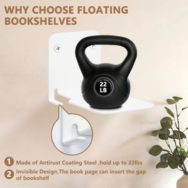 aleawol Invisible Floating Bookshelf Set of 6 Floating Book Shelves for Wall L type White Multipurpose Concealed Shelves Wall Mounted Storage, for Home Office Classroom Library