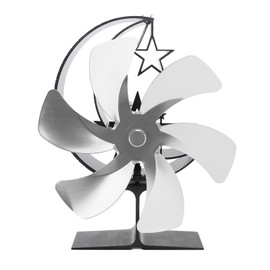 Stove Fan 6 Blades Fireplace Fan Heat Powered Fast Wind Circulation Half Moon Pattern Thermoeletric Fan for Log Burner Silver