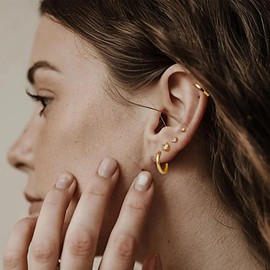 Suejin 18K Gold Plated 925 Sterling Silver Hoop Earrings for Women Men Hypoallergenic, 20G 11mm Small Helix Tragus Cartilage Sleeper Huggie Hinged Hoop Earring With Gift Box 2mm Wide Gold