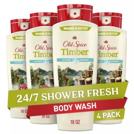 Old Spice 남성용 올드 스파이스 프레셔 팀버 향 바디 워시 18온스 4팩 Old Spice Fresh Collection Timber Body Wash for Men, 18oz, 4 Pack