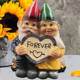 SHOOHS Garden Gnome Couple Mr and Mrs Wood Couple Shelf Sitter Garden Gnomes Outdoor Clearance Valentines Day Gnome Resin 'Forever Love' Romantic Home Patio Lawn Decor (Love)