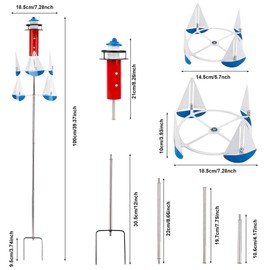 Sailboat Windmills, Unique Kinetic Art Sailing Wind Sculpture Garden Wind Spinners Metal Nautical Wind Spinner with Metal Stake for Yard Garden Lawn Outdoor Decorations